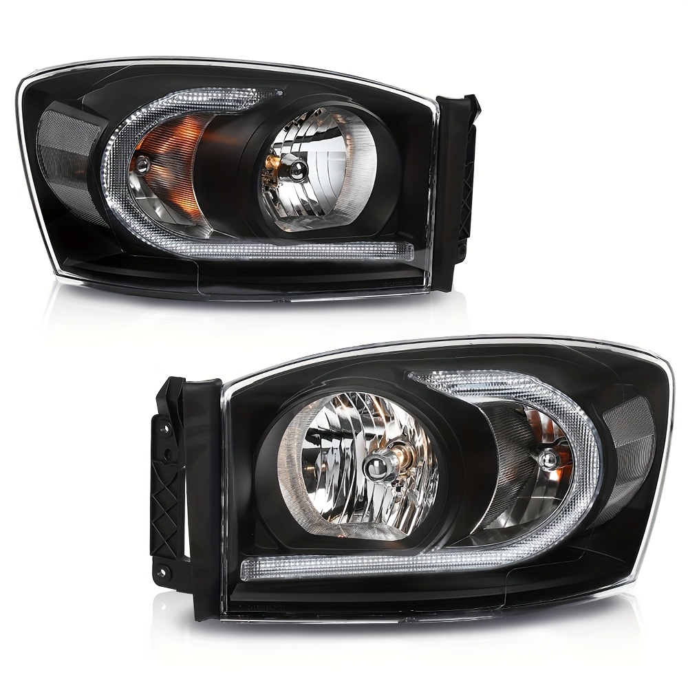 TEMU Black/clear Led Drl Headlights Headlamps For 1500 2500 3500 06-09, Without Battery