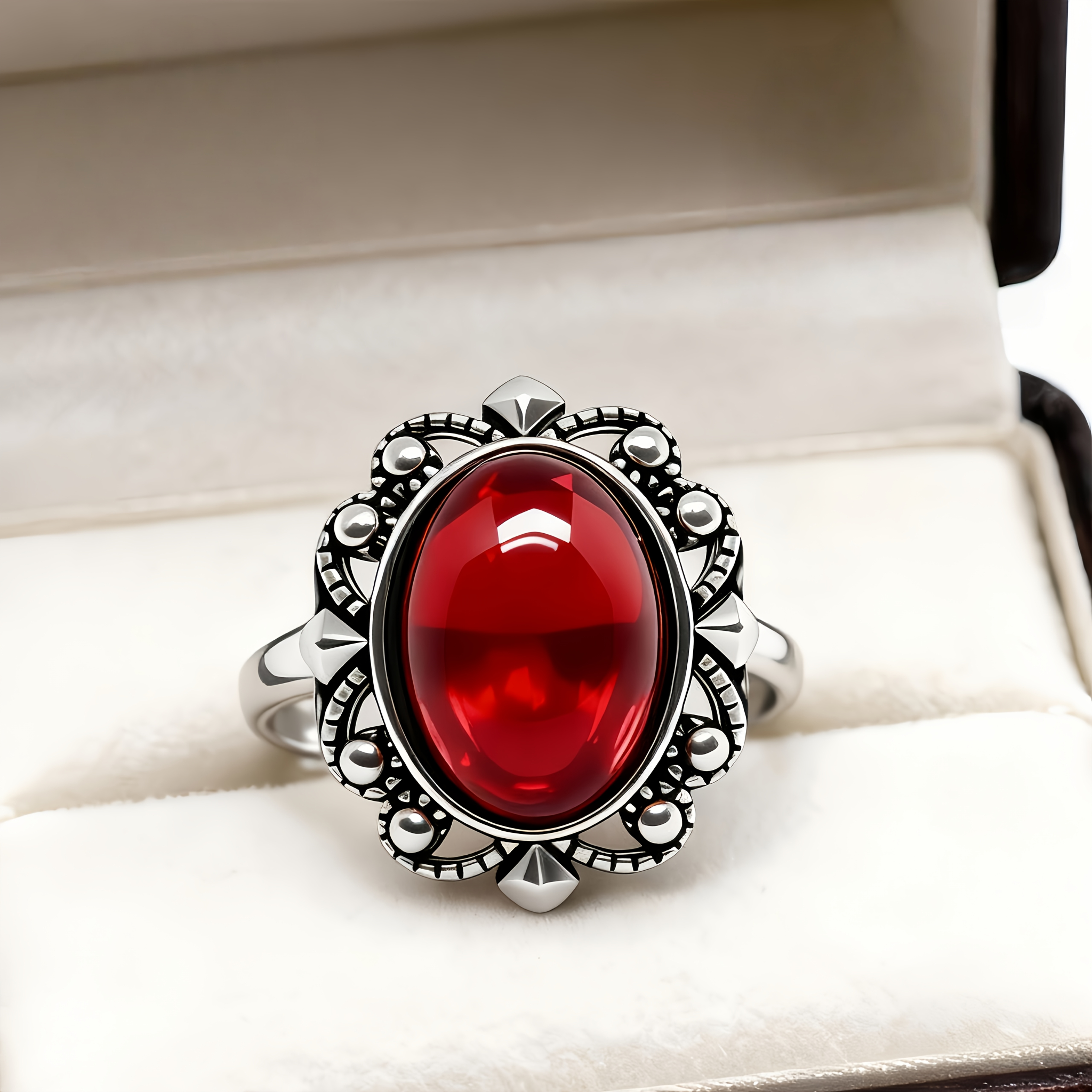 Women's Bohemian Red Zirconia Geometric Design Ring, Retro Style