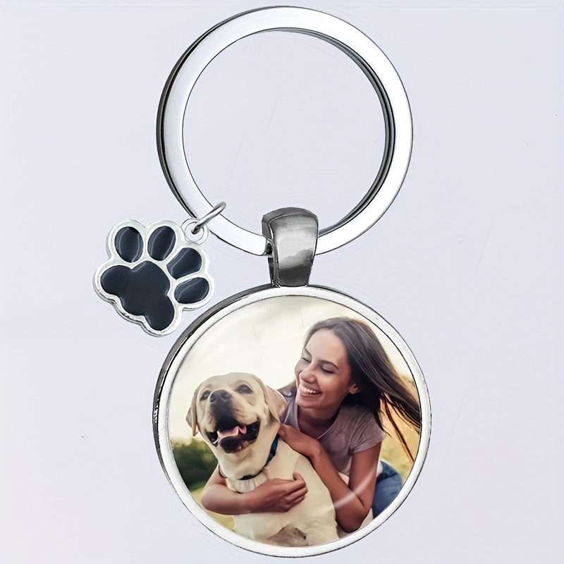 Image of Customized Image Of A Personalized Paw Print Round Time Gem Glass Dog Pendant, Which Can Feature Photos Of And Their Dog For , Without Battery