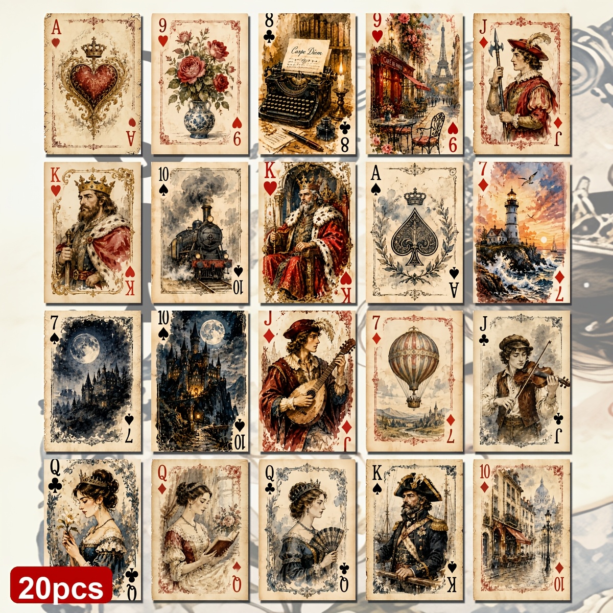 TEMU Lot de 20 cartes postales décoratives sur papier avec européens vintage - Papier et de 10X14.5Cm pour junk journal, œuvres d'art illustratives,