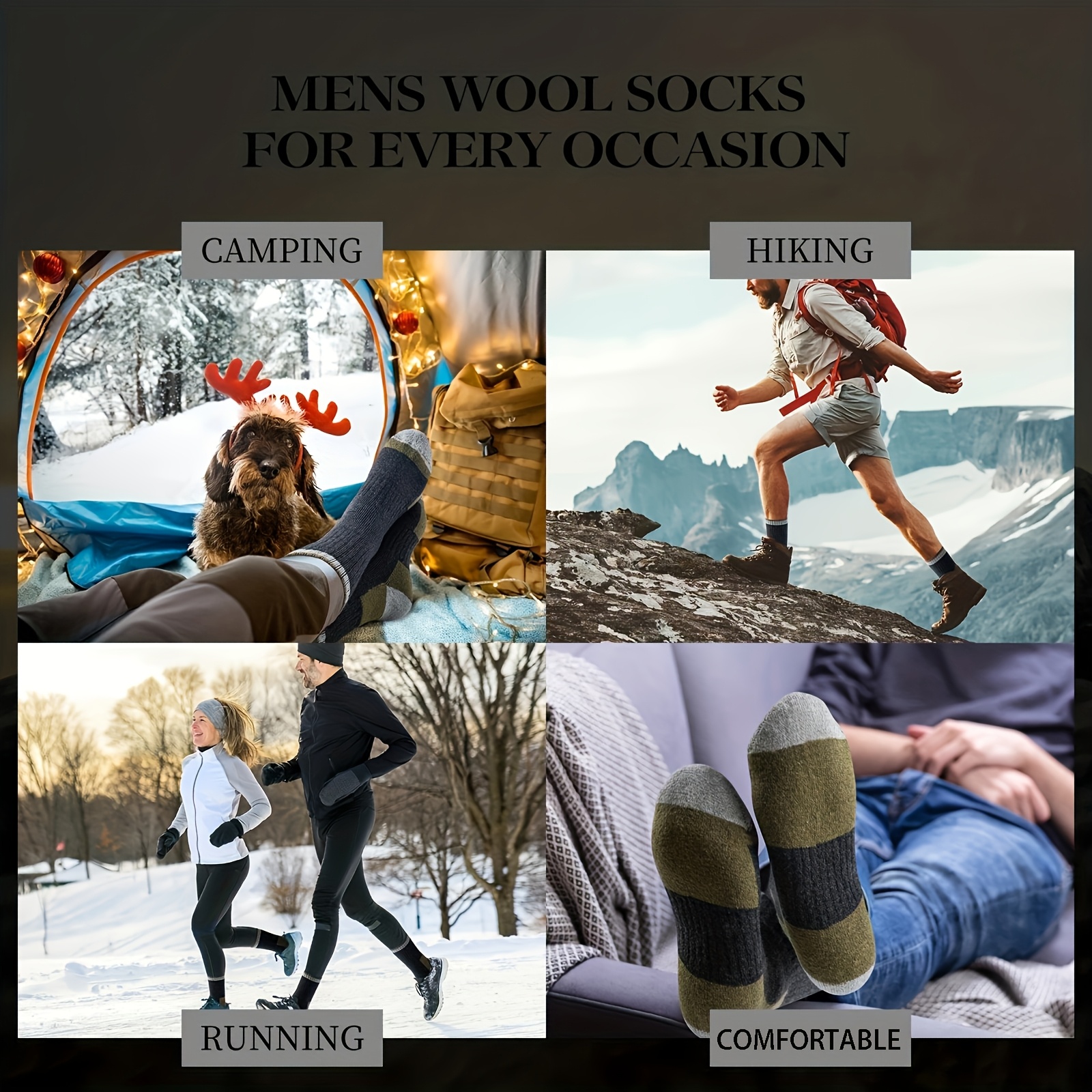 5 Pairs Winter Wool Socks, Thick Warm Towel Bottom