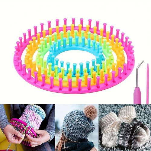 round knitting looms set 4 sizes plastic circle looms knitting with crochet hook for hat scarf shawl sweater sock and blankets