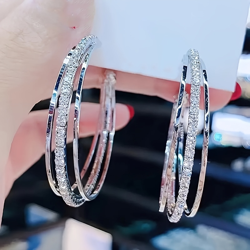 

925 Elegant Set Multi-layered Hoop Earrings Women's Jewelry, Suitable For And Gifts