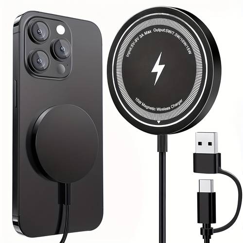 15w magnetic wireless charger for iphone17 16 15 14 13 12 11 pro max 13mini wireless charging on induction back case