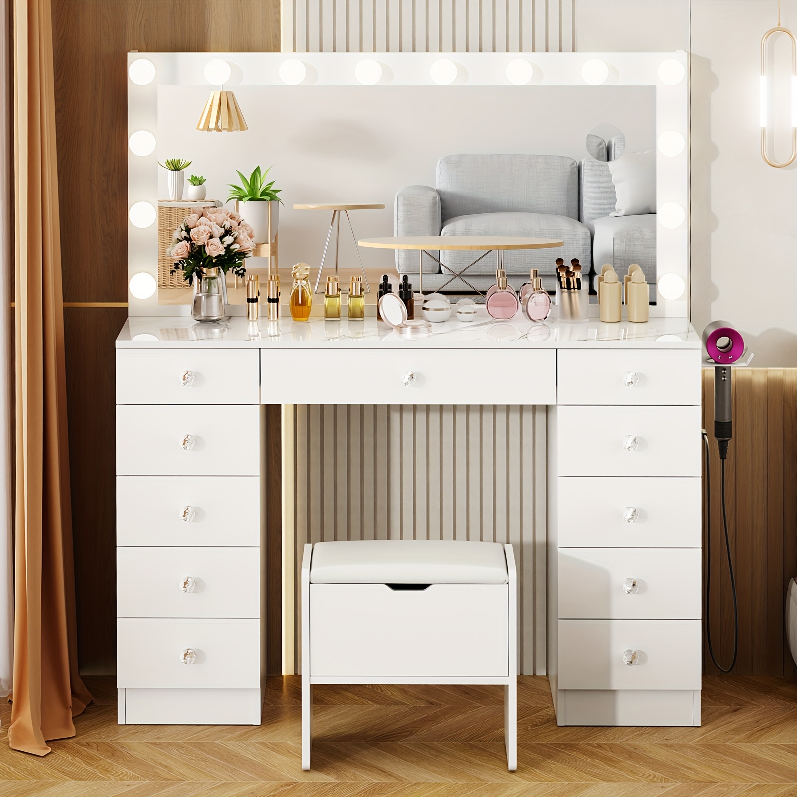 Mesa De Tocador Con 3 Cajones Y Espejo Con Toma De Corriente – Negro, Para Dormitorio O Maquillaje