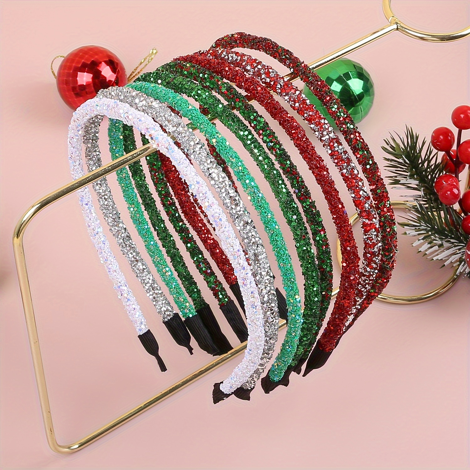 

Christmas Headbands For Women - Set Of 8, Vintage Elegant Hairbands With Sequins And Rhinestones, Color Matching Synthetic Fabric Hair Accessories For Holiday Party Dress Up