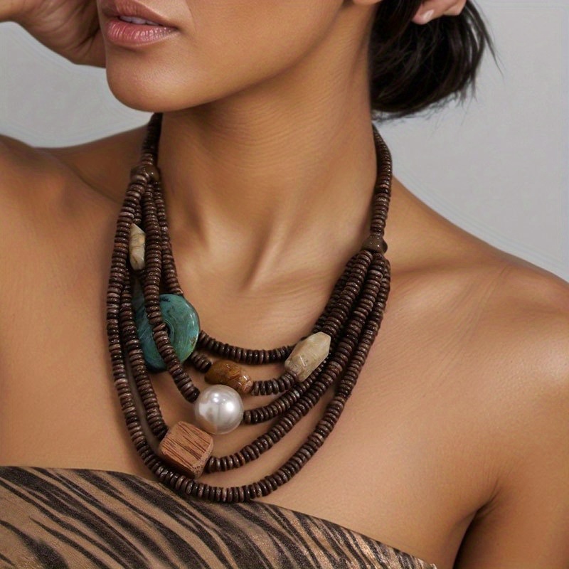 Women's Bohemian Color Block Multi-Layer Bead Necklace