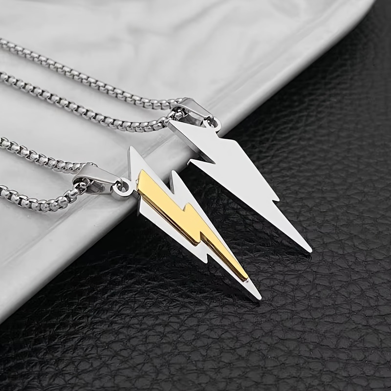 Punk Gold Plated Lightning Bolt Necklace Stainless Steel