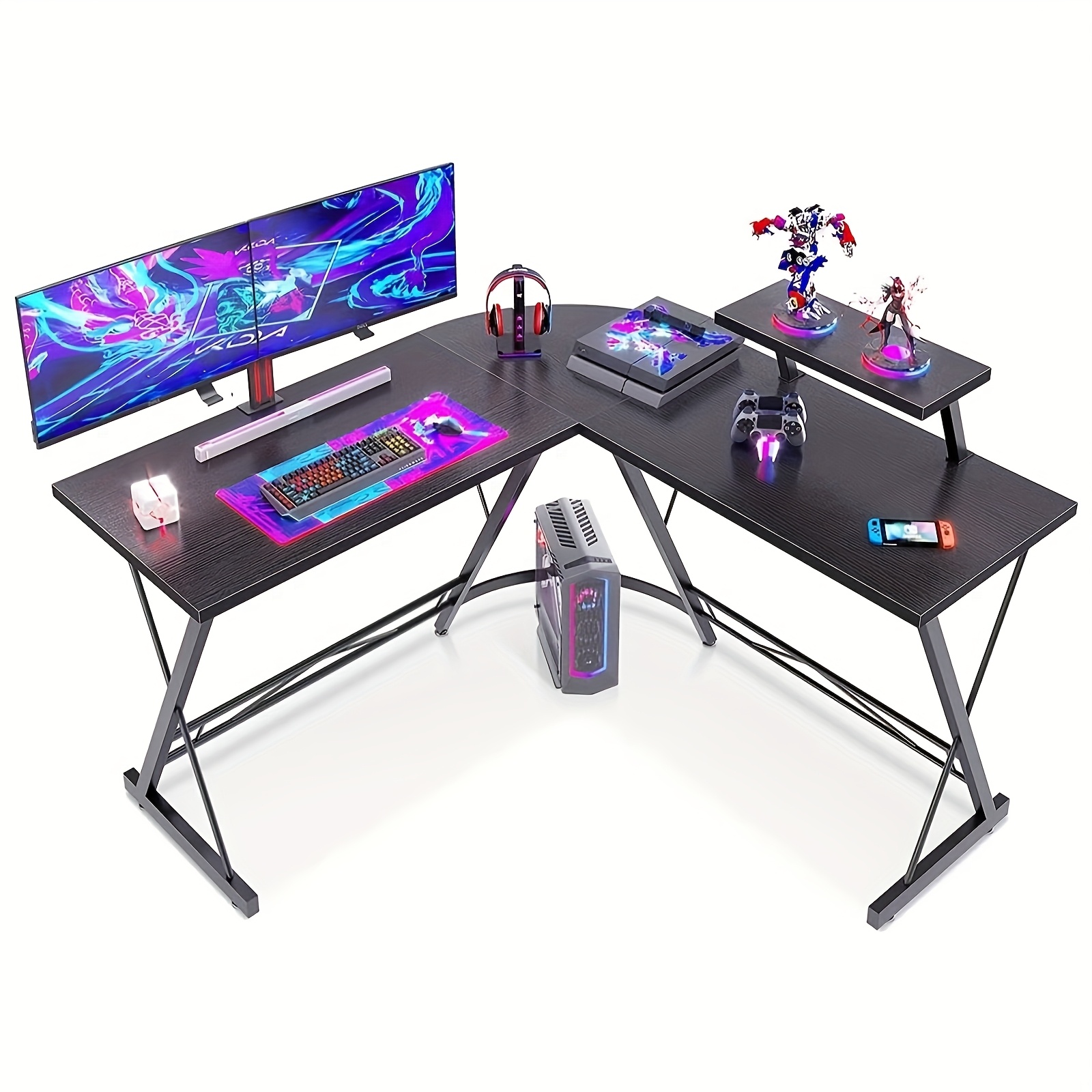 L-Shaped Computer Desk with Spacious Work Surface - Heavy-Duty Wood Construction, Waterproof & Scratch-Resistant Surface, Modern Home Office & Gaming Desk with Ample Storage Space, Easy Assembly, 68.58cm+ Height, White/Black Finish, Space-Saving Design for Dual Monitor Setup, Sturdy A-Frame Base, Ideal for Remote Work & PC Setup (No Power Required) - Ideal for Small Spaces, Durable Wooden Desk with Painted Finish, Freestanding Floor-Mounted Design, Minimalist Style for Modern Workspaces