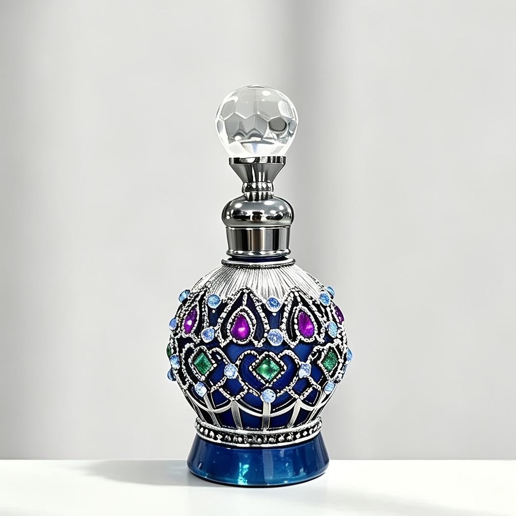 TEMU Msgin 20ml Vintage Rhinestone Mini Dropper Bottle - Elegant Refillable Enamel Perfume & Oil Container Suitable For Travel, Portable Empty For