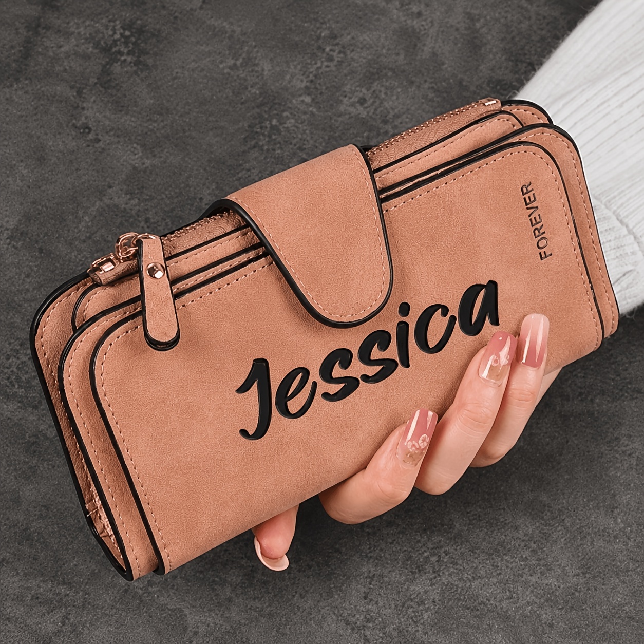 TEMU Custom Name Ladies Large Capacity Wallet, Multi Card Slot Credit Card Holder Built With Id Window And Zipper Pocket, Portable Women Purse,