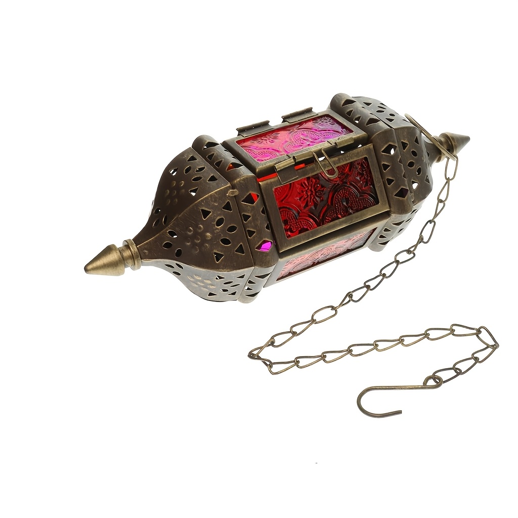 TEMU 1pc Elegant Moroccan Style Decorative Candle Holder With 15.7" Chain - Intricate For Indoor/outdoor Use, Ideal For Home Patio, Porch, Weddings &