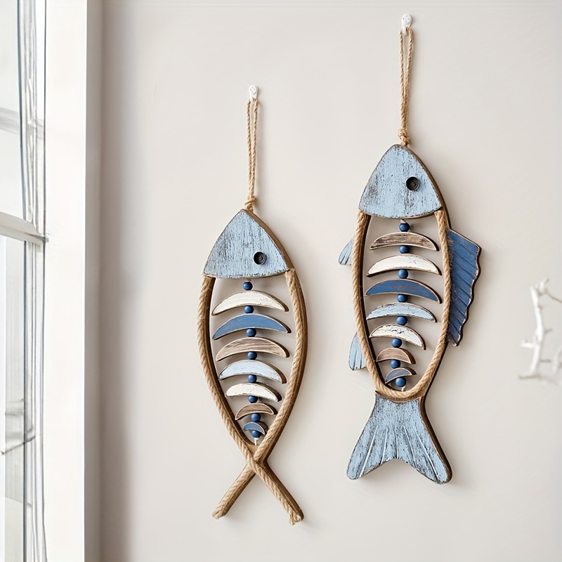 11 Pcs Wooden Nautical Wall Decor Fishing Net Decorations, Include  Decorative Fishing Net, Ship wheel, Fish Skeleton, Life Ring, Anchor,  Starfish