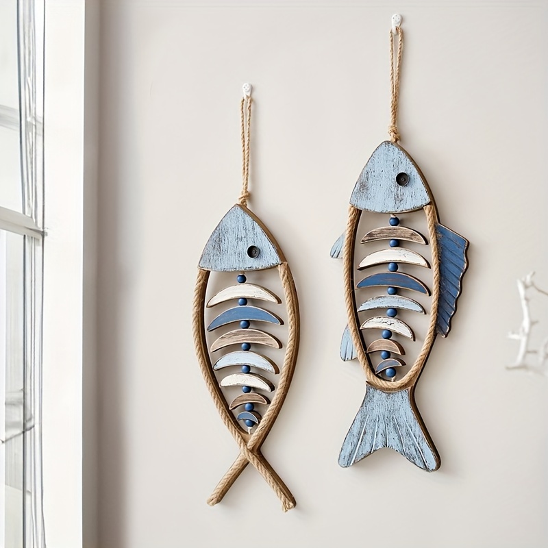 11 Pcs Wooden Nautical Wall Decor Fishing Net Decorations, Include  Decorative Fishing Net, Ship Wheel, Fish Skeleton, Life Ring, Anchor,  Starfish