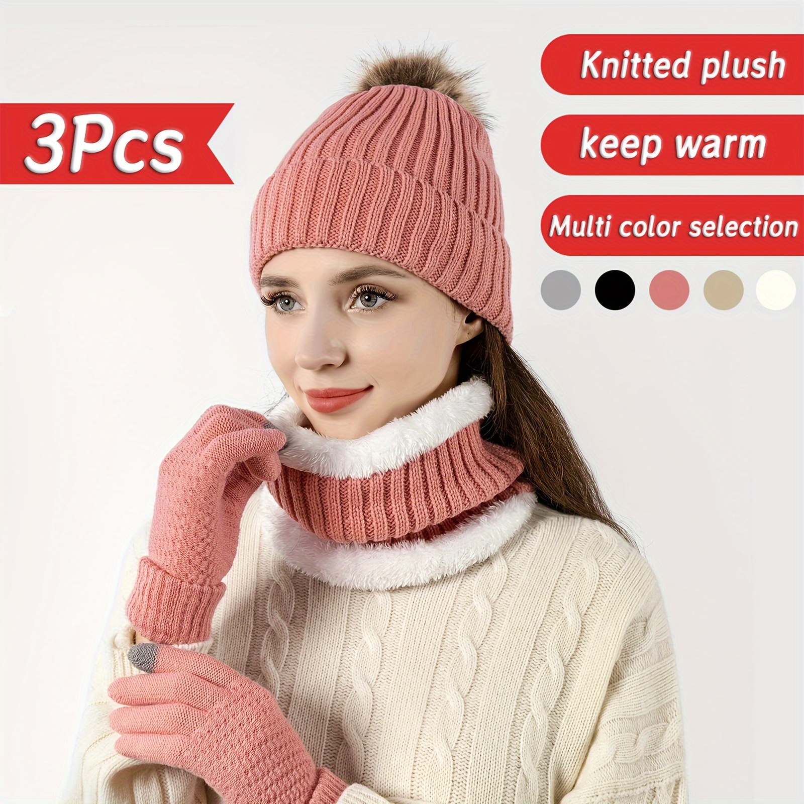 

3pcs Set - Thickened Fleece-lined , Gloves & Hat For |