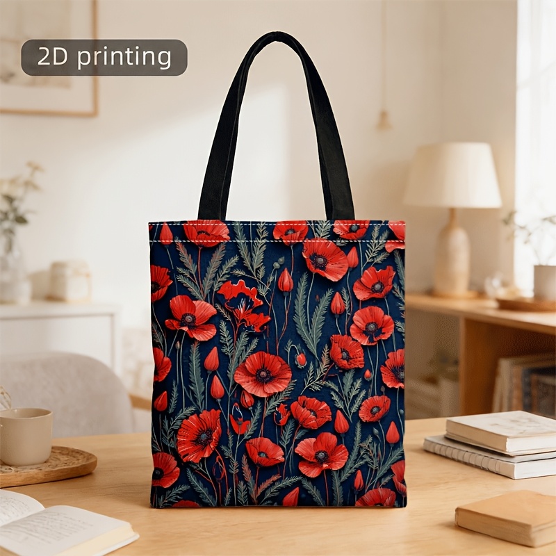 TEMU Crossbody And Handbag For Men And Women, Dark With Red Poppy Print, Retro , Unisex Tote Crossbody Bag For Daily Commute