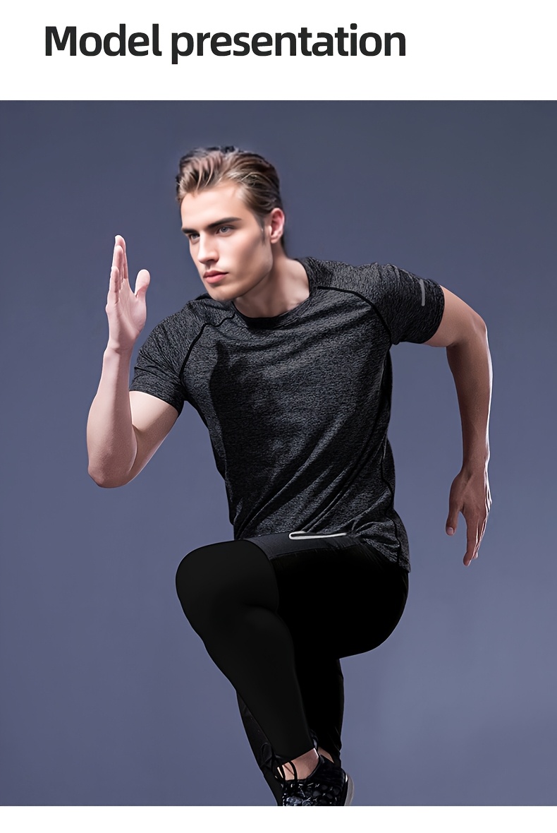 Men'S 4pcs Set of Summer Sports T-Shirts, Elastic Fitness Short-Sleeved Round-Neck Slim Fit Top, Gray And Black, Can Be Worn for Sports, Running, Basketball, Fitness, Etc