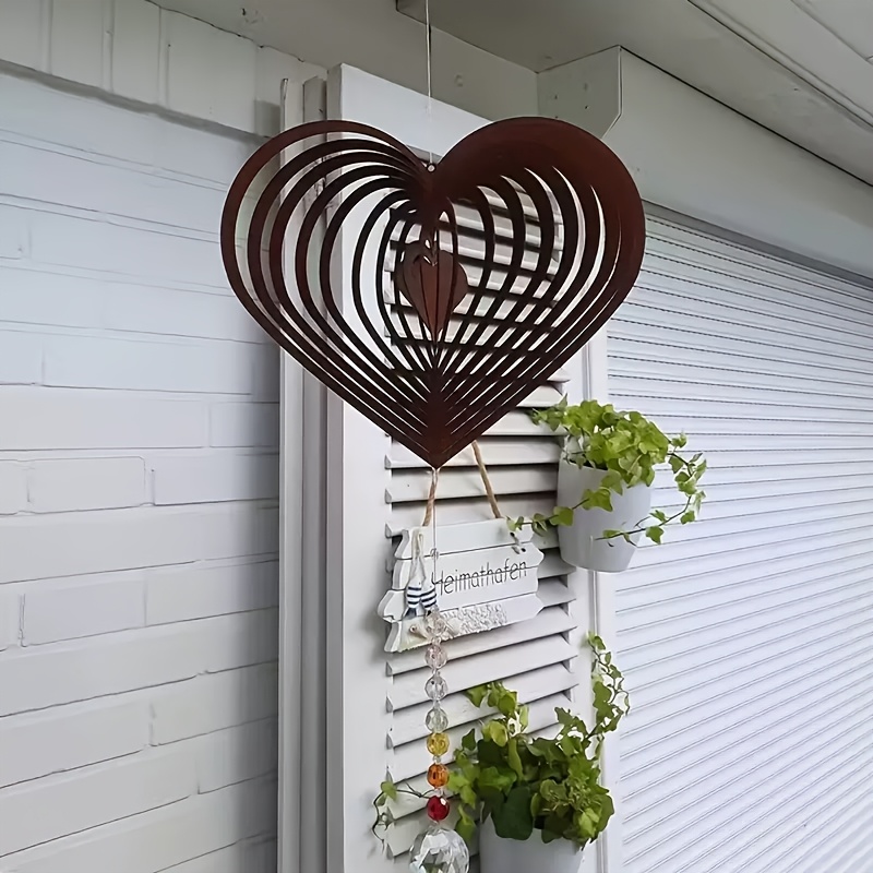 Image of Spiral Heart-shaped Wind Chime, Diameter 25cm, Rusted , Iron Wind Chime, Courtyard Decoration, Outdoor Decoration