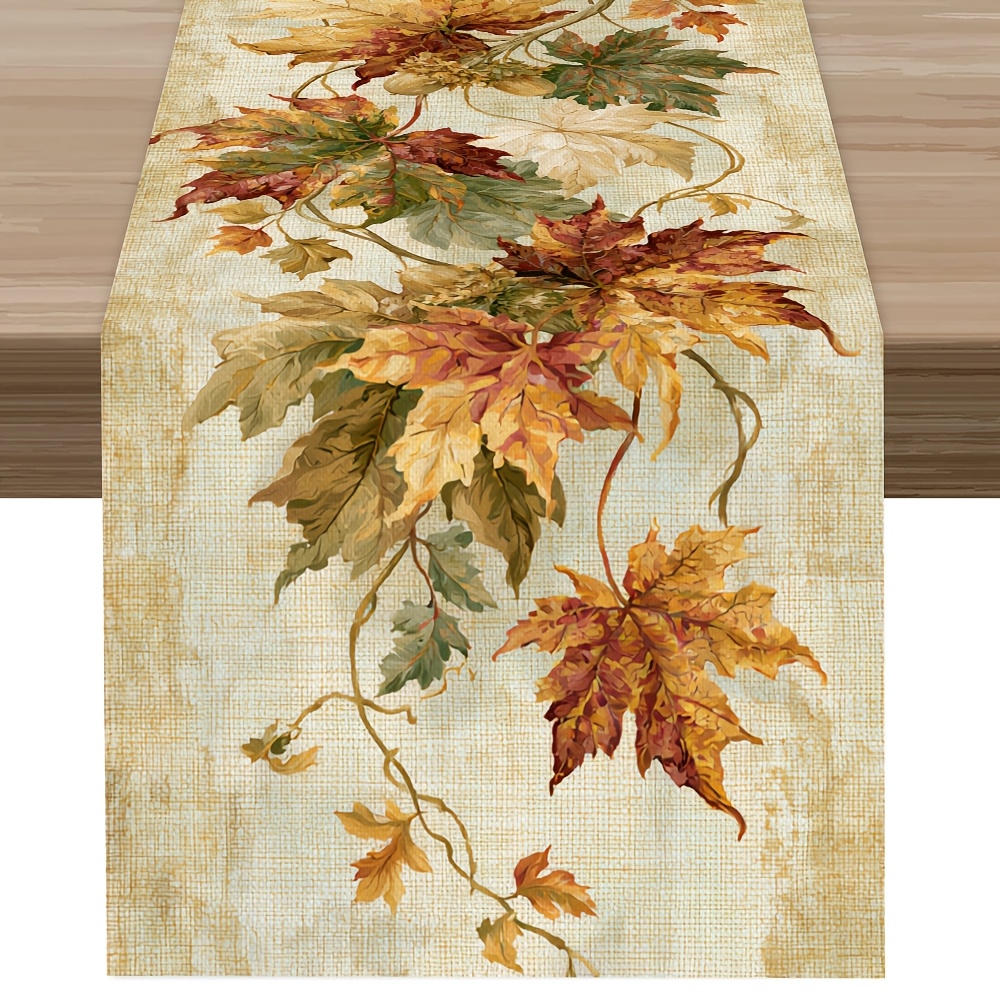 TEMU 1pc Golden Maple Leaf Floral Vine Table Runner, Fresh And , Latest Autumn Table Runner, Printed Polyester Tablecloth, Kitchen Accessories, Home