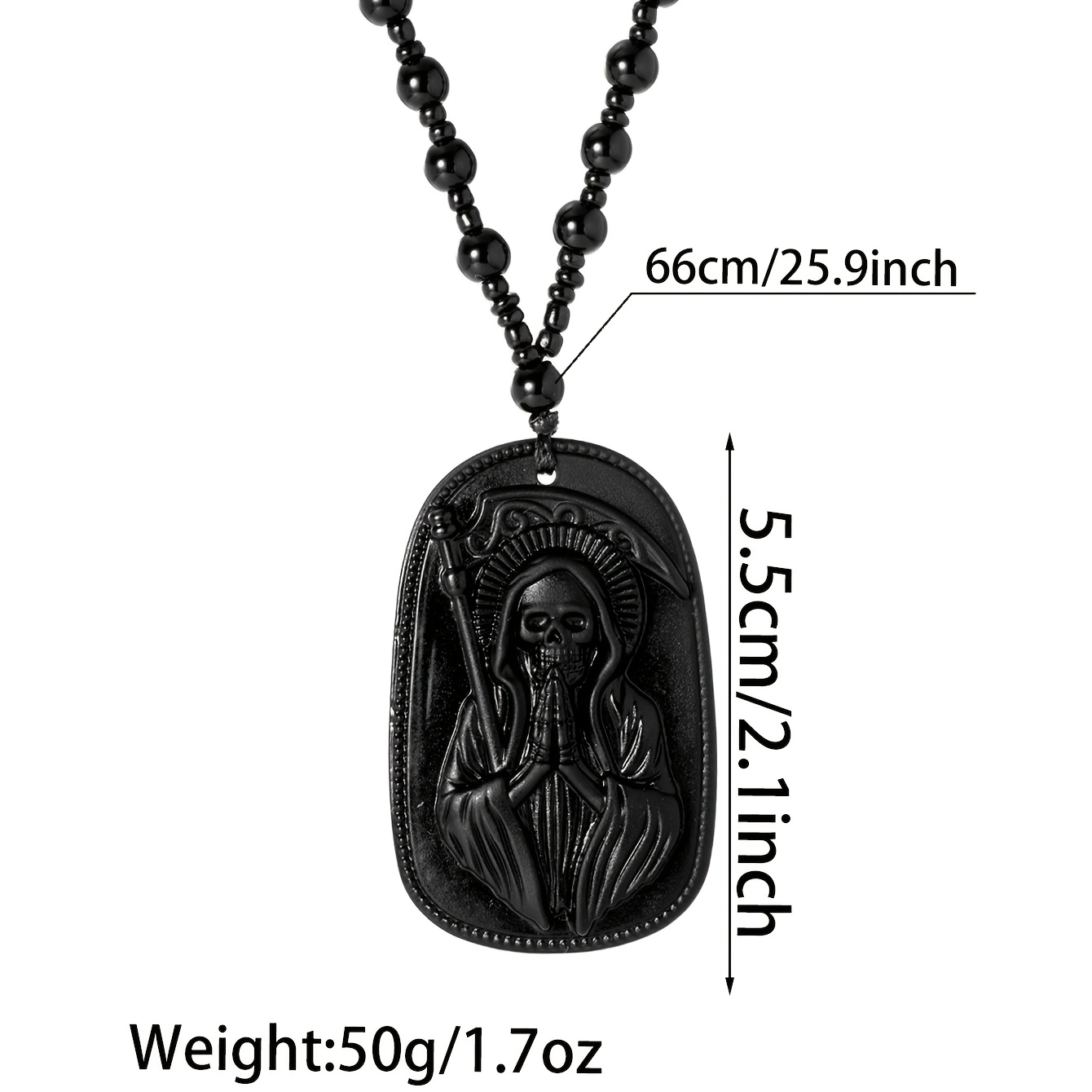Gothic Style Glass Grim Reaper Skull Pendant Necklace
