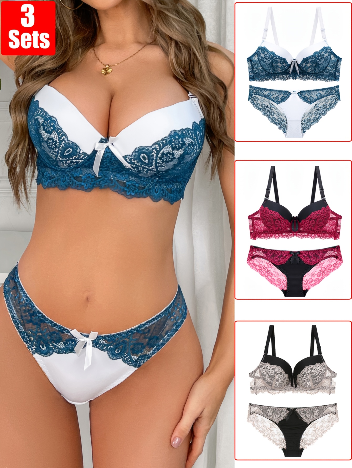 3pcs set of   color blocking sexy womens bra and panty set providing     for ladies lingerie   green 0
