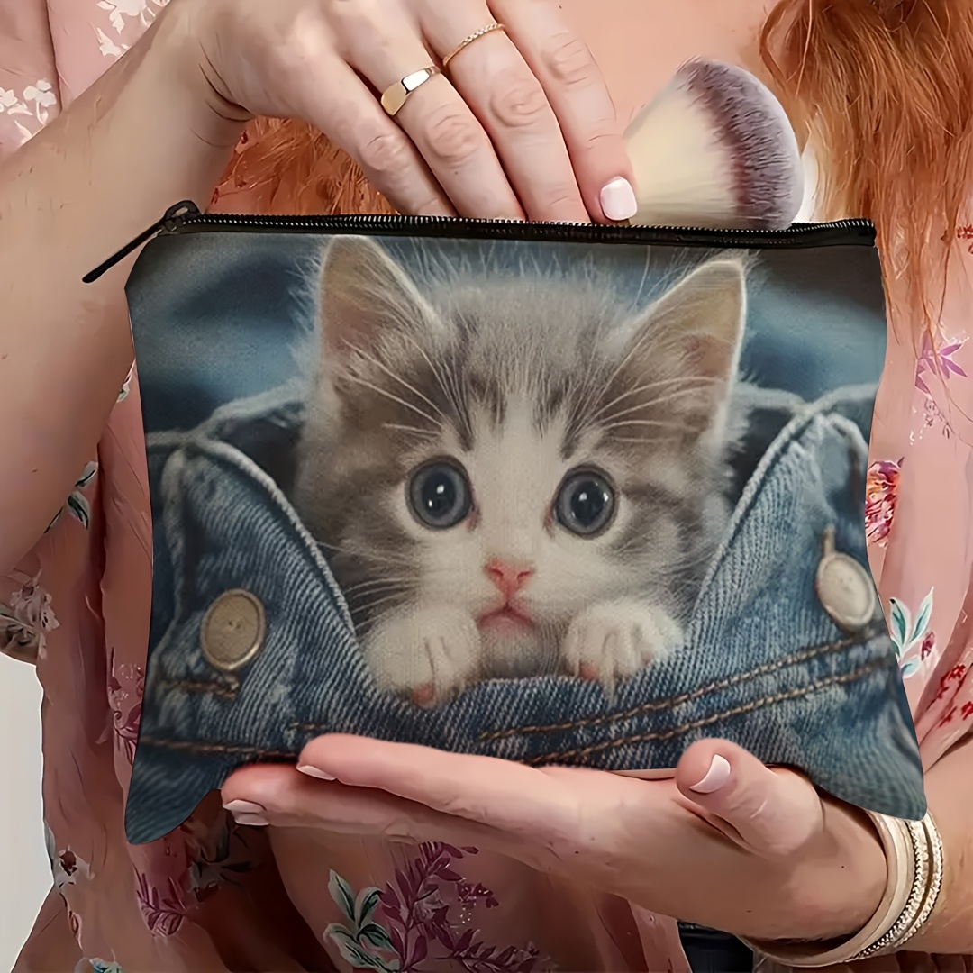 TEMU 1pc Sac de Cosmétique Amusant, Trousse de Cosmétique Chatons Mignons, Cadeau pour des Chats, Sac à Toilette Portable Multifonctionnel, Sac