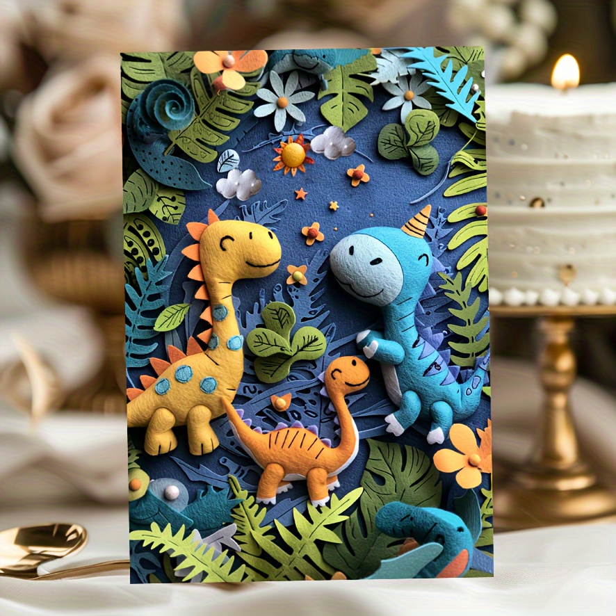 

1pc Cute Dinosaur Greeting Card Suitable For Children, Comfortable Touch, High-quality Card Paper