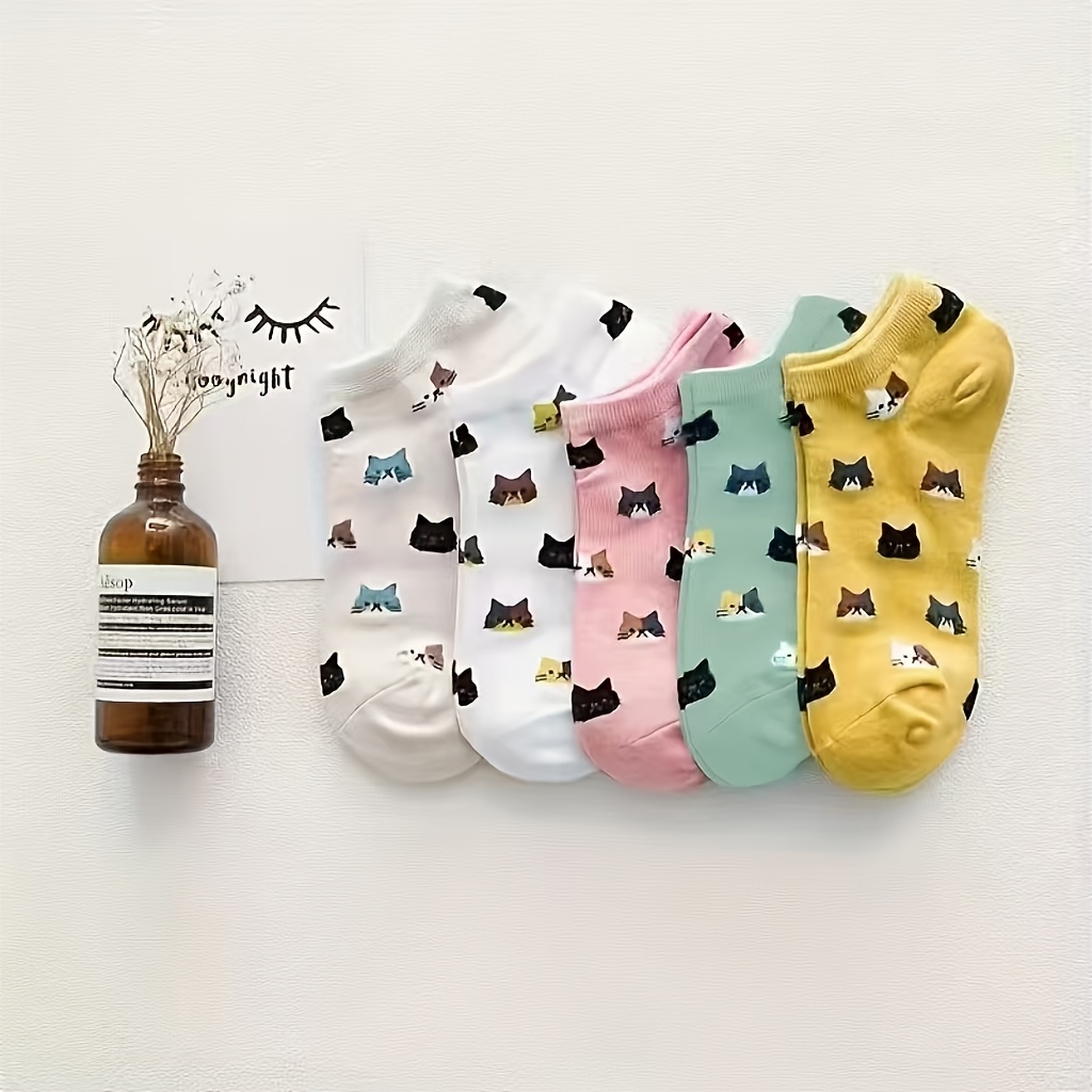 E-shop 5 Paar neue bunte Cartoon-Kätzchen-Kopf-Stil kleine frische und süße Socken, lässig und bequem