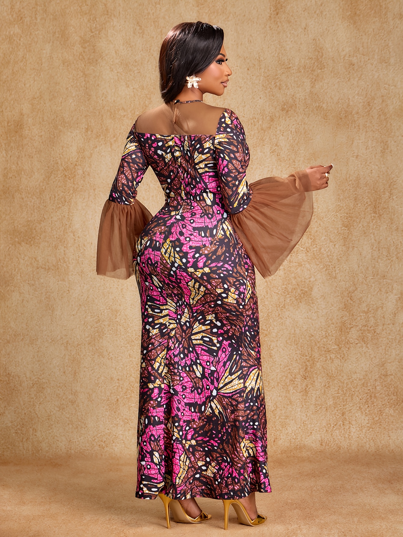 womens bodycon dress mesh long sleeve fit maxi - Temu Bahrain