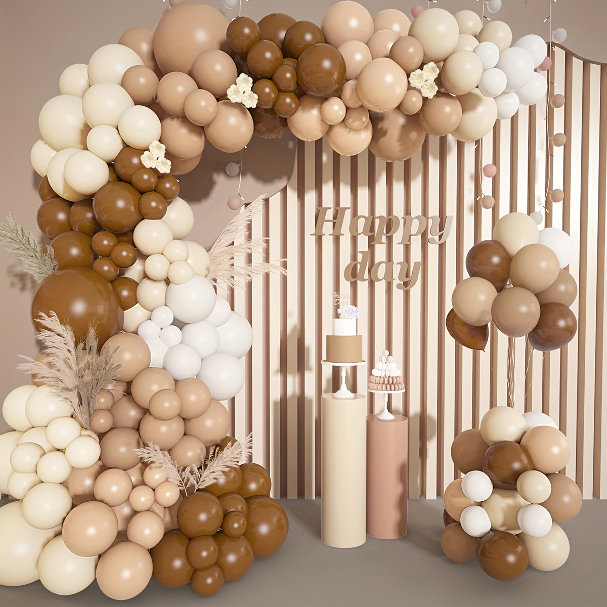 

146-piece Latex Balloon Set In Brown, White & Nude - Perfect For Weddings, Birthdays, Graduations, Anniversaries & More - Versatile Home Decor For Any Occasion
