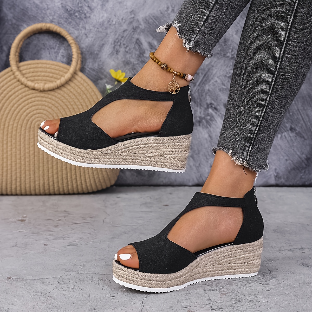 Ankle Strap Wedge Trainer Sandals Womens Black Schuh Venus Ankle