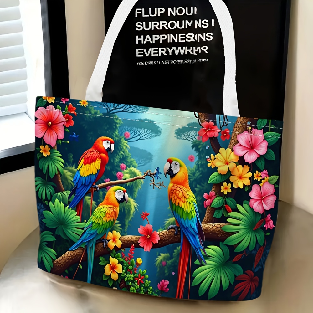 TEMU 1pc, Parrot Floral Women's Shoulder Bag, Multi-functional And Versatile, Handbag, Clutch, Horizontal Shoulder Bag, Travel Essential, Exquisite ,