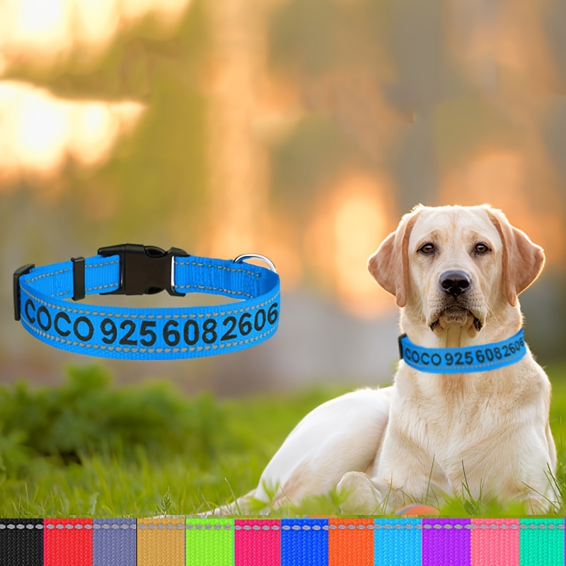 

Reflective Personalized Dog Collar - Custom Embroidered With Pet Name And Phone Number - Adjustable Nylon Collar For Safety And Style