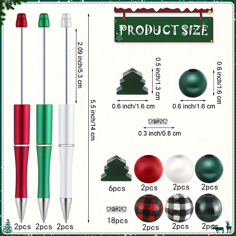 16 Set Christmas Cardinal Beadable Pens Kit - DIY Assorted Bead Pens With Tassels