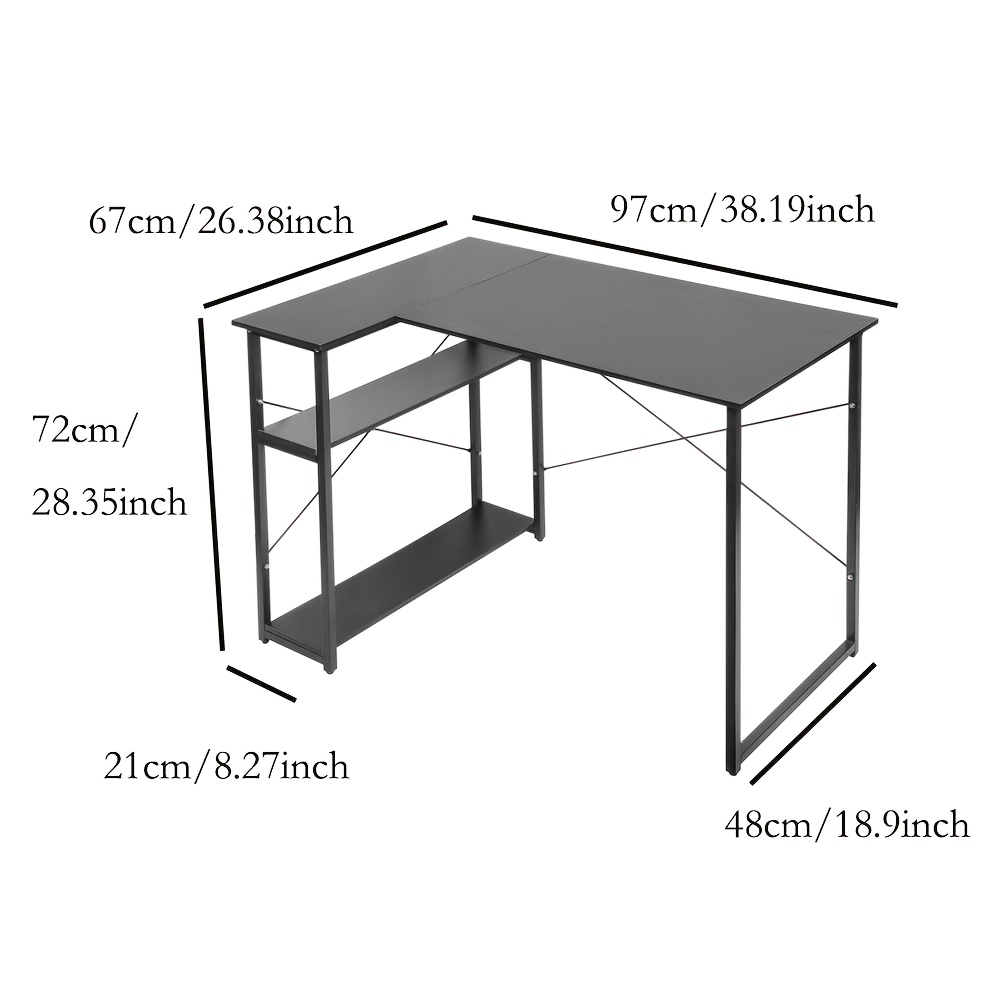 Desk, Computer Desk With 2-tier Storage Shelf, Suitable For Study And Living Room, 100x75x70cm, Black