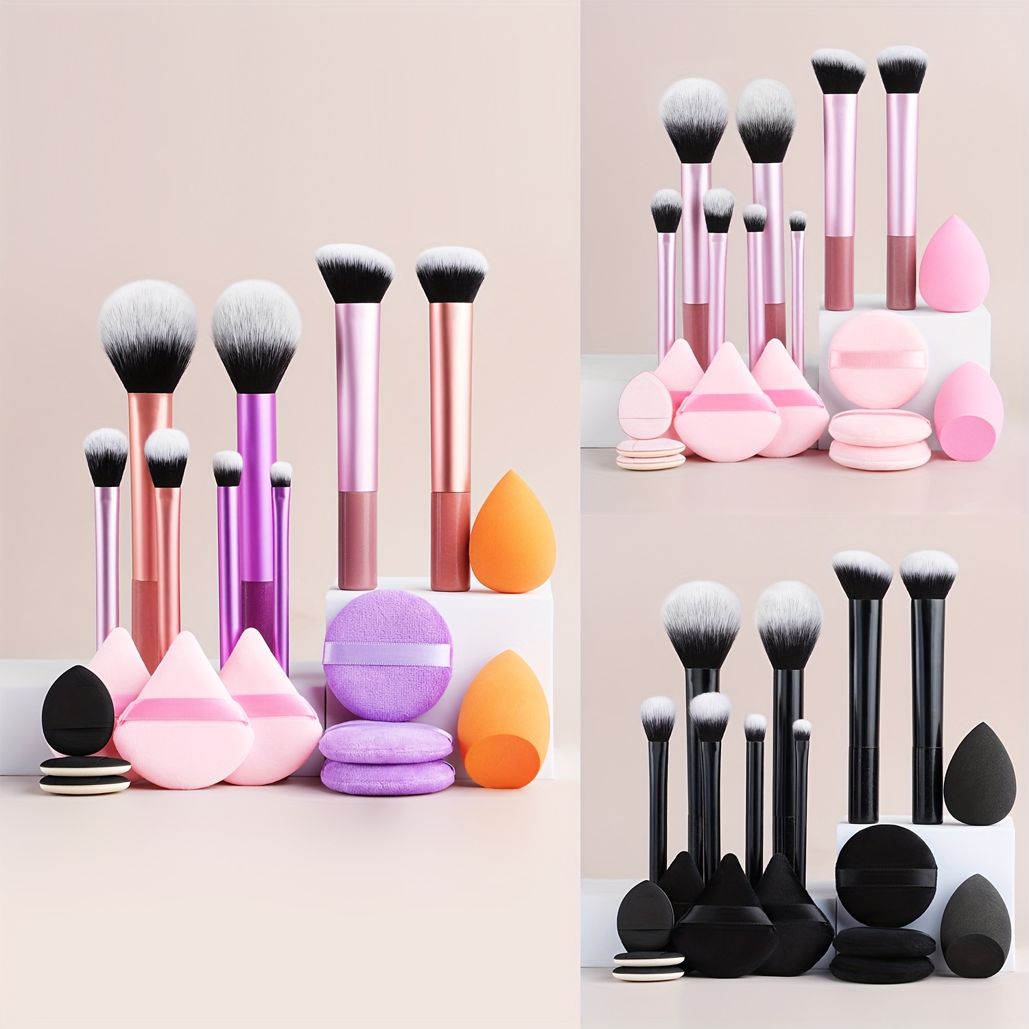 

Makeup Brush Sets, 19pcs Plastic Daily Portable Makeup Egg&make-up Powder Puff&eyelash Curler&storage Bag multifunctional Beauty Brushes For Making Up Supply Suitable For Types