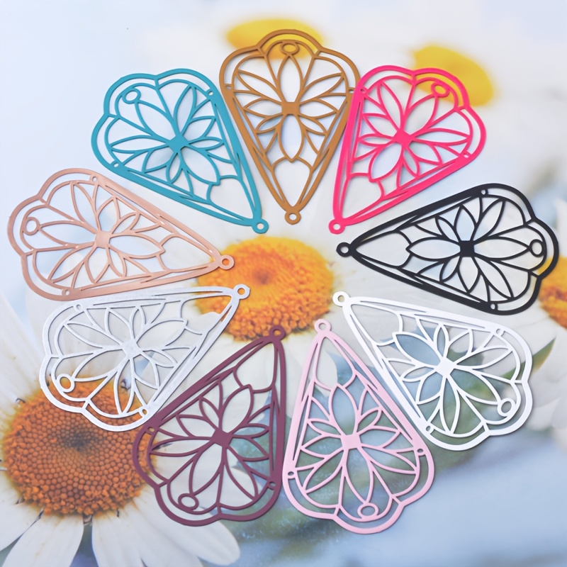 10pcs Colorful Hollow-Out Floral Teardrop Charms for DIY