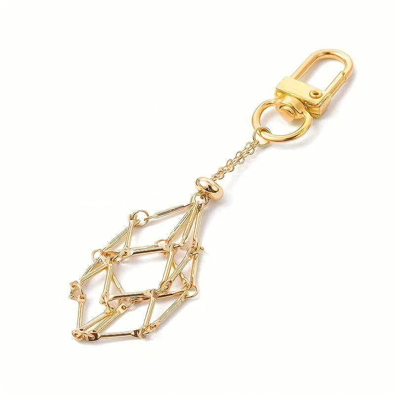 TEMU Stone Mesh Pouch Keychain In 2 Colors, Can Hold Amethyst And Rose Quartz. Creative And Women's Fashion Keychain. Decorative Accessory For Bags,