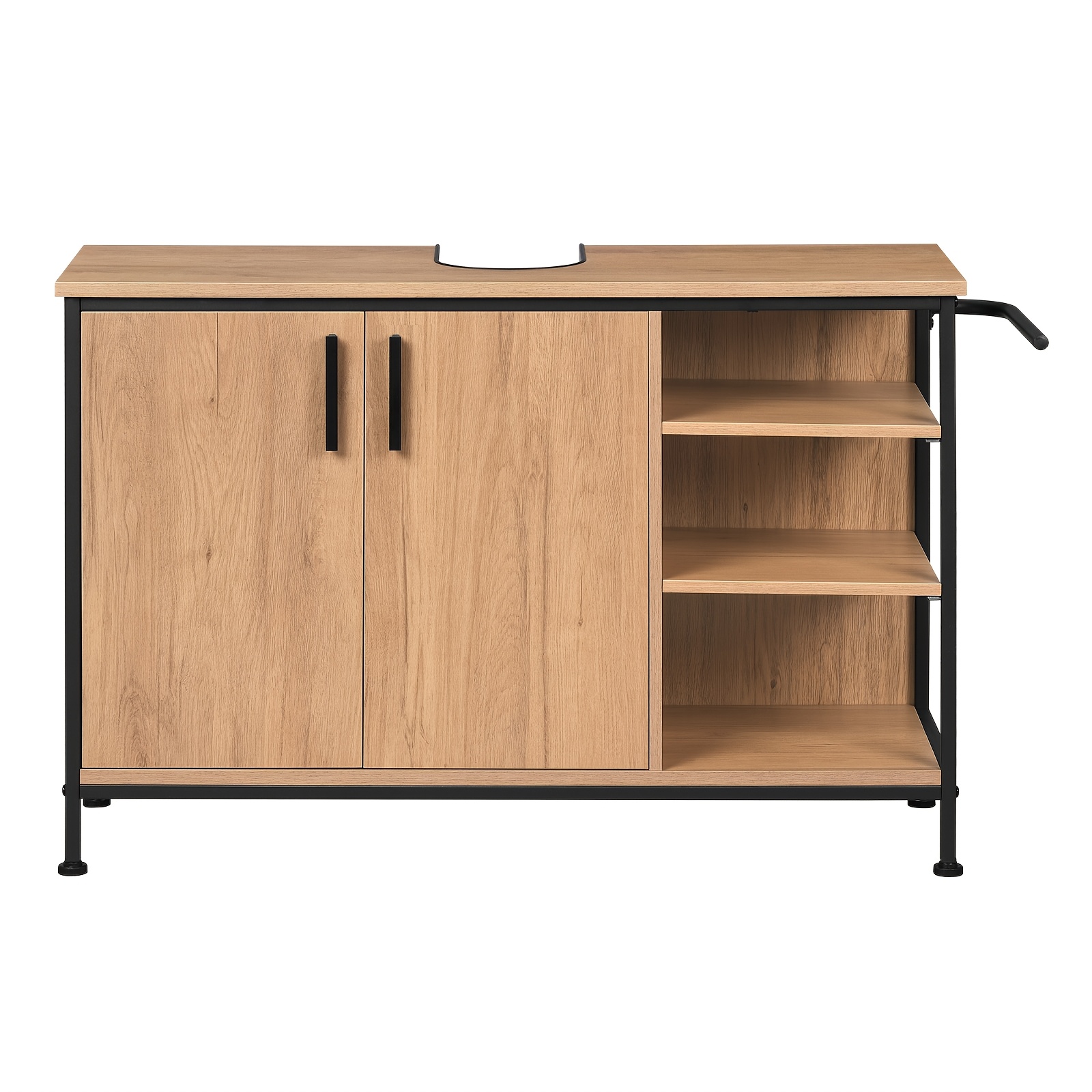 1pc Bathroom Cabinet, With Towel Bar, Freestanding Bathroom Cabinet With 2 Doors And 3 Open Compartments, Large Storage Cabinet With Adjustable Shelves, +mdf, Black+ Woodlook, 30 X 90 X 64cm
