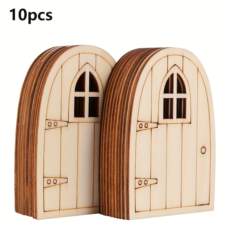 Image of 10pcs Mini Wooden Mini Garden Doors, House Door Models, Outdoor Garden Decorations, Suitable For Hanging On Trees, , Tree , Or Against Rocks, For Gardening Enthusiasts