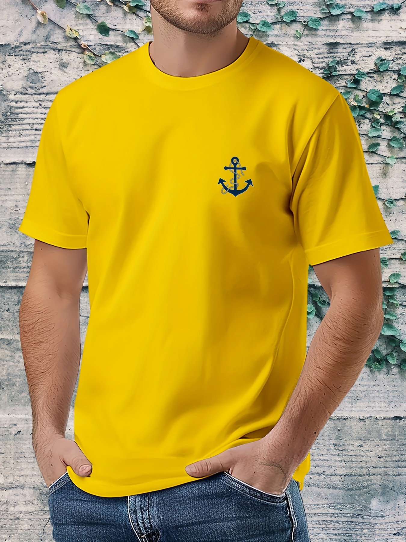 Men'S Nautical Anchor Graphic T-Shirt - Light Green Maritime Tee, Regular Fit Casual Shirt for Everyday & Nautical Themes - Breathable Everyday Essential, Nautical T Shirts, Classic Round Neck, Comfortable Fabric, Short Sleeve Top, Outdoor Enthusiasts, Weekend Wear, Minimalist Design, Soft Material, Print Tee, Outdoor Lovers