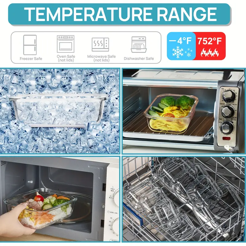 5 pack glass food storage containers with lids fresh container airtight reusable meal prep lunch container set safe for oven microwave freezer and dishwasher Product details 2
