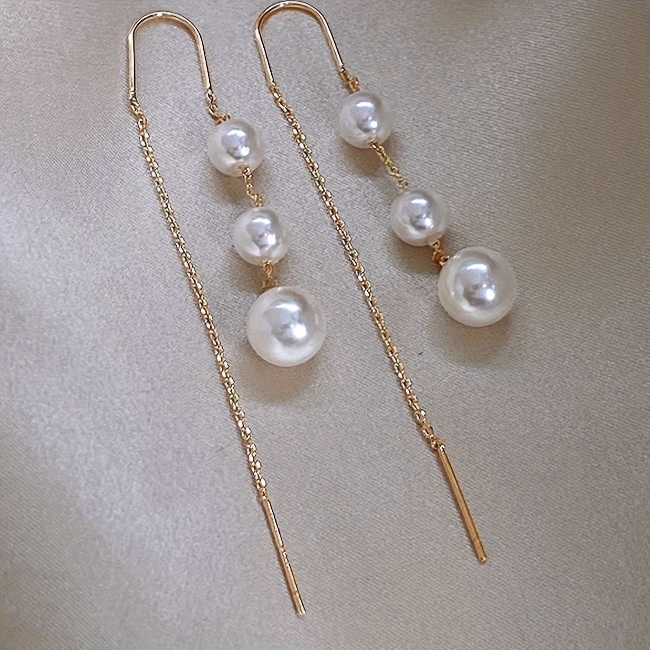 

Elegant Faux Pearl Decor Earrings Light Luxury Faux Pearl Threader Earrings For Daily Party Banquet Wear