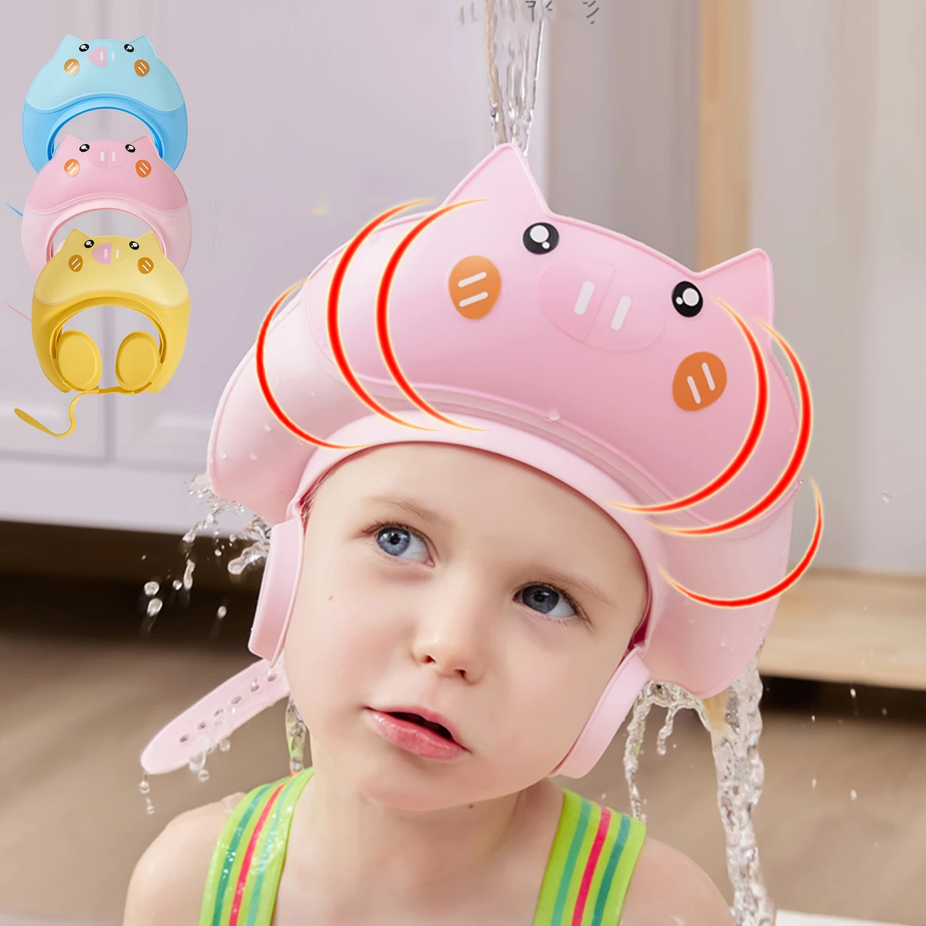 1pc cute design adjustable kids bath cap soft waterproof material adjustable headband with ergonomic blue yellow shower accessories for infants toddlers toddler infant accessory fun baby hat durable material new parents details 2