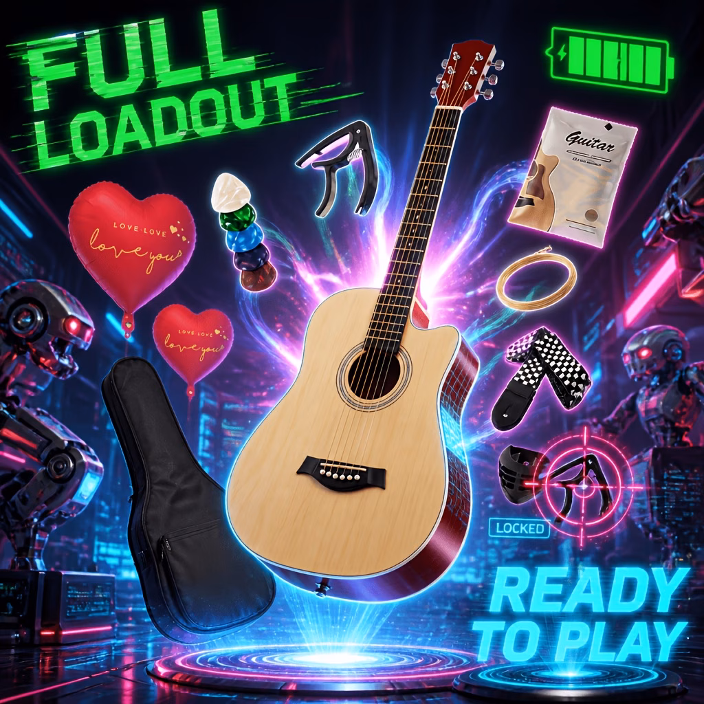38 Inch Basswood Folk Guitar, Full Accessory Kit Included, with...