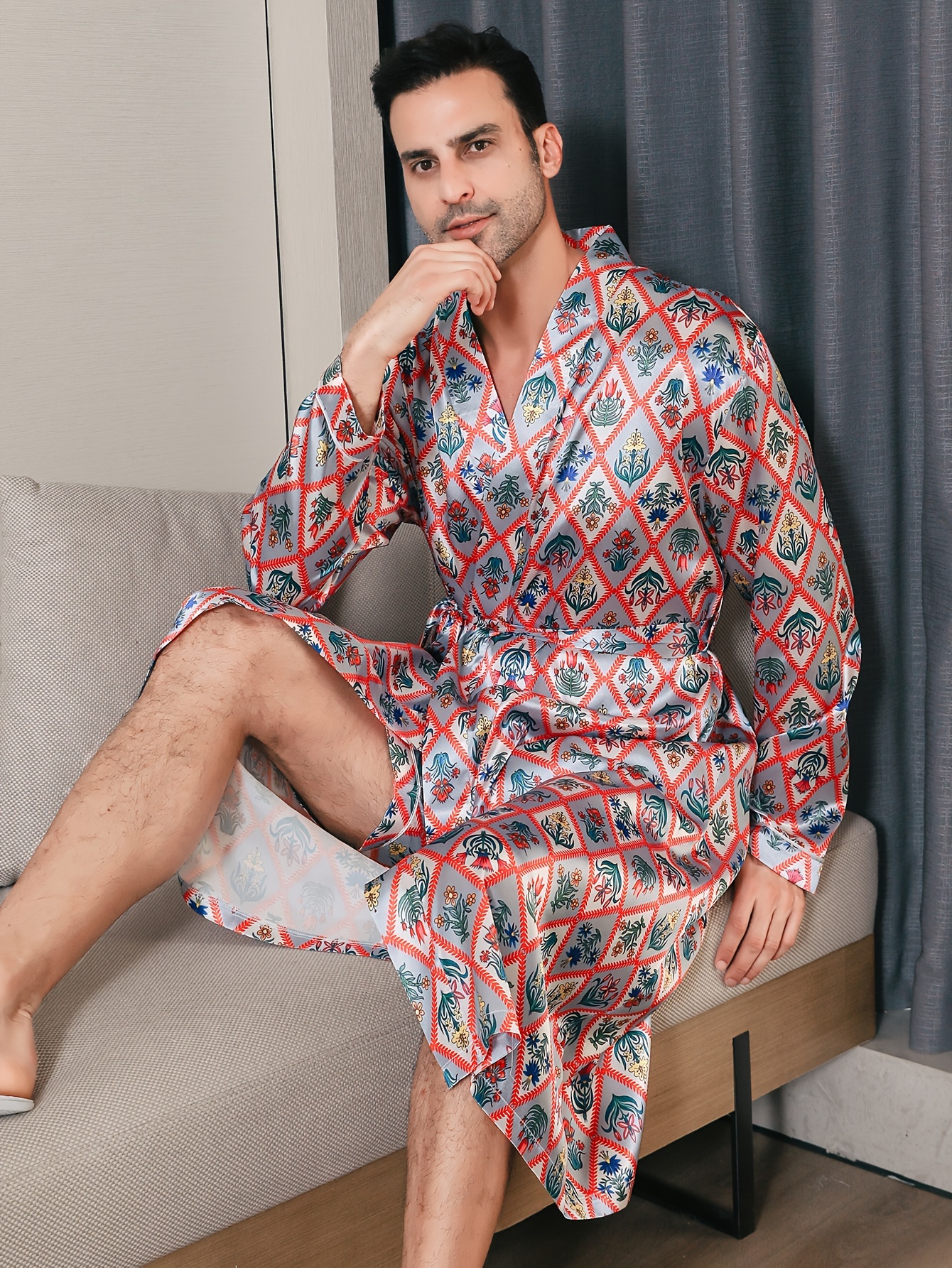 Men's Best Seller Ice Silk Satin Letter Graphic Sleep Robe - Temu Canada