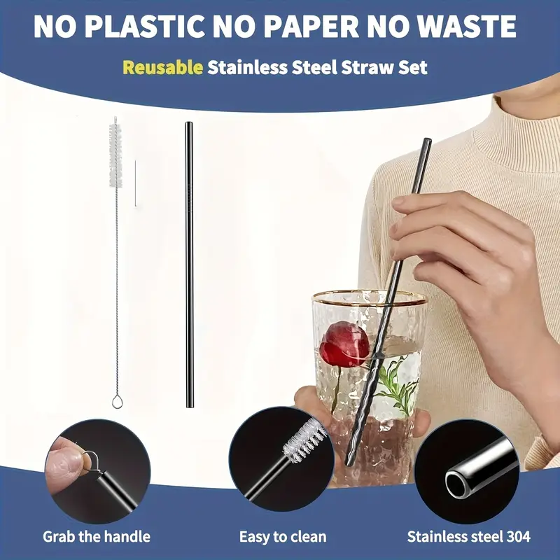 personalized customized outdoor portable cutlery set travel camping set 9 10pcs including knife chopsticks cleaning brush straw bottle opener steak knife with knife and not damaged portable bag silvery black Product details 7