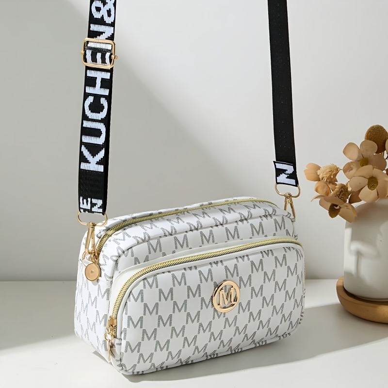 TEMU Sac carré rétro à imprimé pour femmes, bandoulière large, sac bandoulière léger à double fermeture éclair, sac pour appareil photo polyvalent,