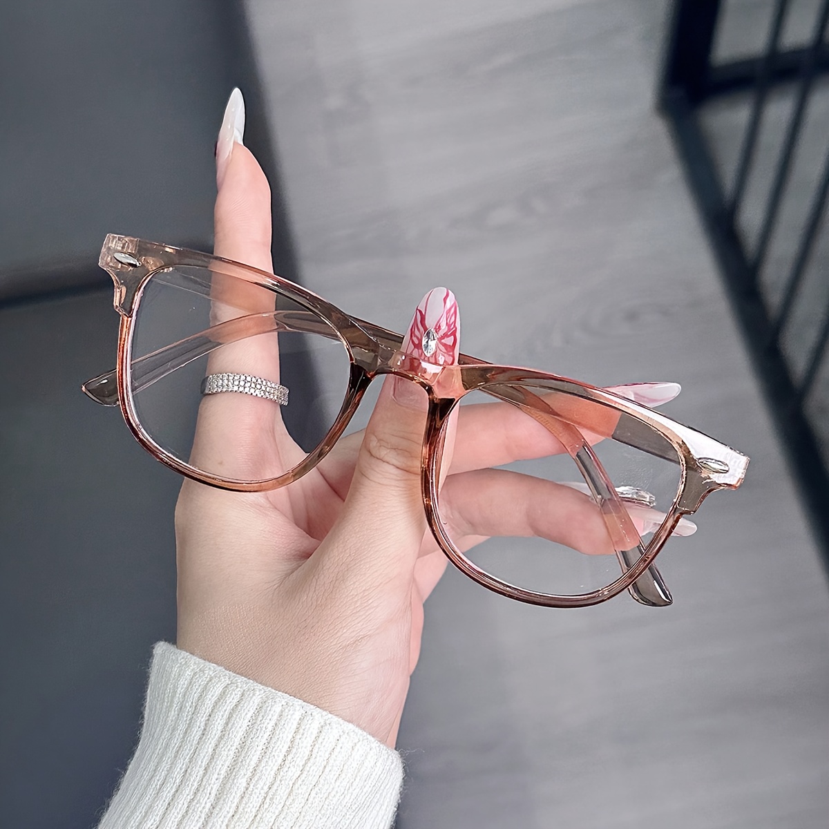 fashion oversized clear frame glasses preppy style non Temu