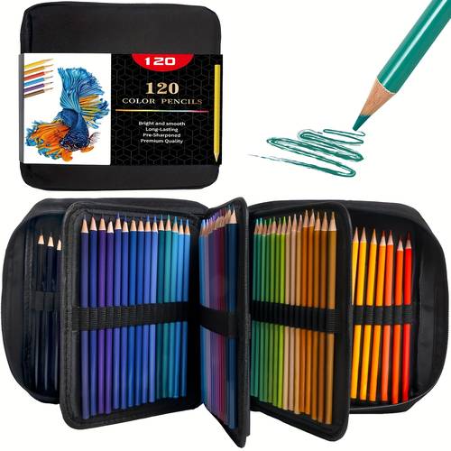 fournitures - lot de 120 crayons de couleur à base dhuile, colorées plus résistantes et moins facilement cassantes, pour et coloristes, en étui zippé, professionnel